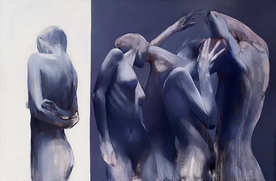Untitled (Humans no. 5), 2022, oil, acrylic on canvas by Kateryna Reznichenko